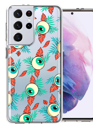 Samsung Galaxy S21 Ultra Halloween Creepy Tropical Eyeballs Design Double Layer Phone Case Cover
