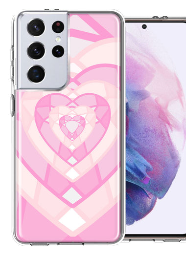 Samsung Galaxy S21 Ultra Pink Gem Hearts Design Double Layer Phone Case Cover