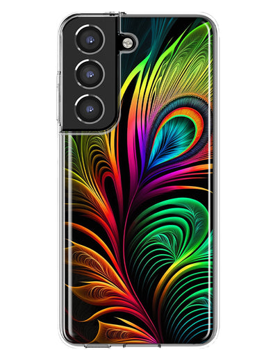 Samsung Galaxy S22 Neon Rainbow Glow Peacock Feather Hybrid Protective Phone Case Cover