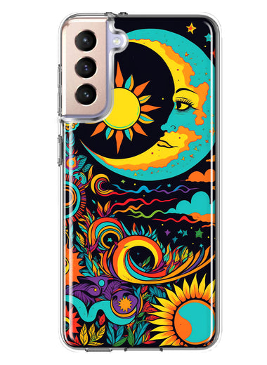 Samsung Galaxy S22 Neon Rainbow Psychedelic Indie Hippie Indie Moon Hybrid Protective Phone Case Cover