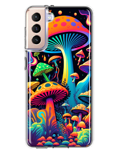 Samsung Galaxy S22 Plus Neon Rainbow Psychedelic Indie Hippie Mushrooms Hybrid Protective Phone Case Cover