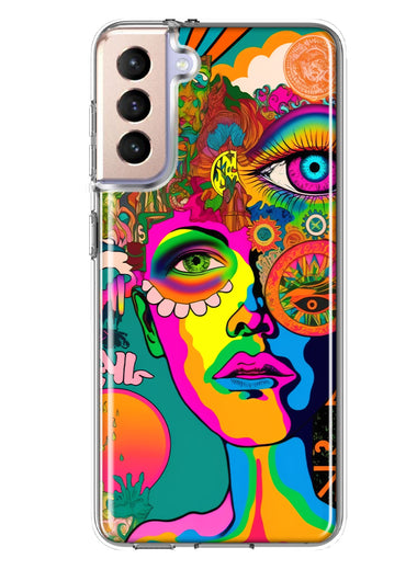 Samsung Galaxy S21 Plus Neon Rainbow Psychedelic Hippie One Eye Pop Art Hybrid Protective Phone Case Cover