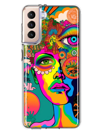 Samsung Galaxy S22 Plus Neon Rainbow Psychedelic Hippie One Eye Pop Art Hybrid Protective Phone Case Cover