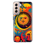 Samsung Galaxy S21 Neon Rainbow Psychedelic Indie Hippie Sun Moon Hybrid Protective Phone Case Cover