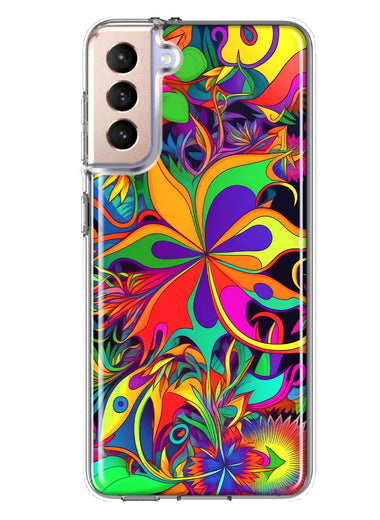 Samsung Galaxy S22 Plus Neon Rainbow Psychedelic Hippie Wild Flowers Hybrid Protective Phone Case Cover