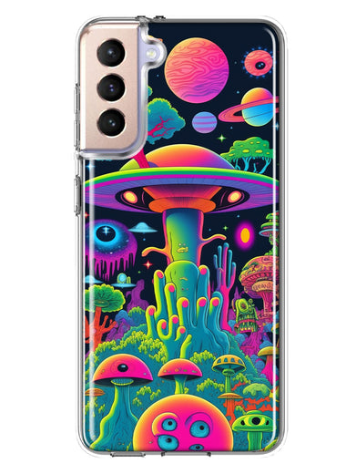 Samsung Galaxy S21FE Neon Rainbow Psychedelic UFO Alien Planet Hybrid Protective Phone Case Cover