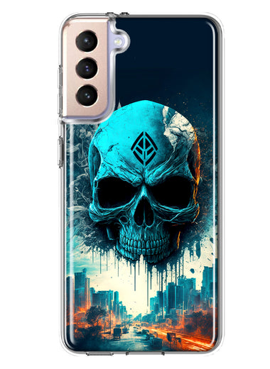Samsung Galaxy S21 Plus Blue Apocalypse Cyberpunk Skull Feather Double Layer Phone Case Cover