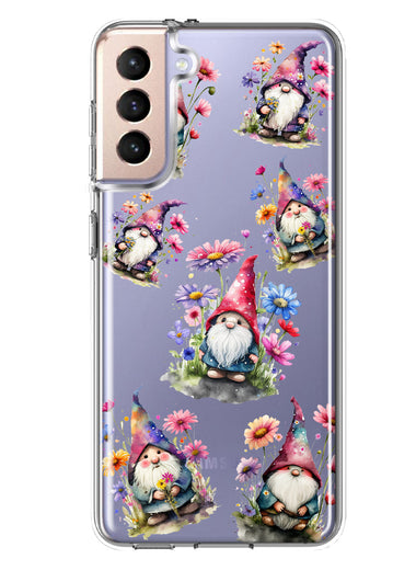 Samsung Galaxy S21 Plus Cute Pink Purple Cosmos Flowers Gnomes Spring Floral Double Layer Phone Case Cover