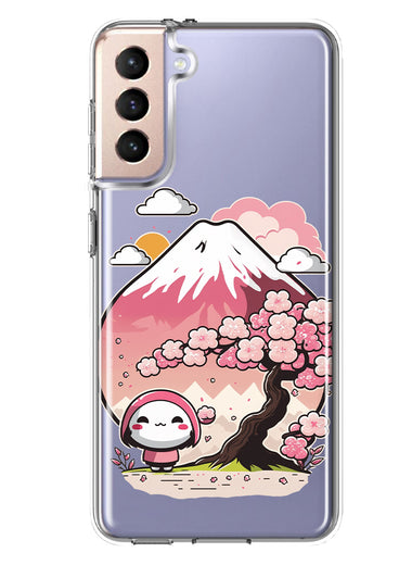 Samsung Galaxy S22 Plus Kawaii Manga Pink Cherry Blossom Fuji Mountain Mochi Girl Hybrid Protective Phone Case Cover