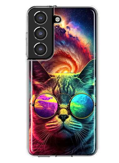 Samsung Galaxy S22 Neon Rainbow Galaxy Cat Hybrid Protective Phone Case Cover