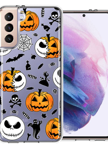 Samsung Galaxy S21 Plus Halloween Jack-O-Lantern Pumpkin Skull Spooky Design Double Layer Phone Case Cover