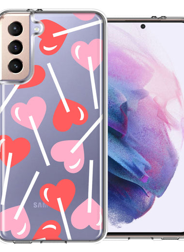 Samsung Galaxy S21 Plus Heart Suckers Lollipop Valentines Day Candy Lovers Double Layer Phone Case Cover