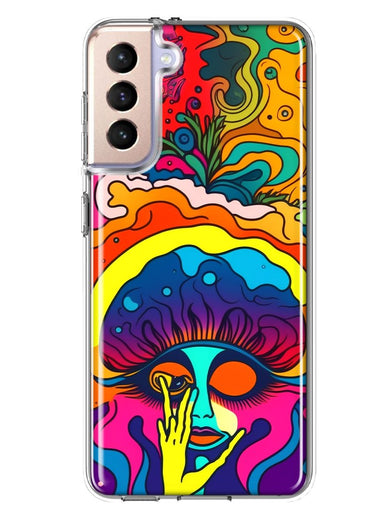 Samsung Galaxy S21 FE Neon Rainbow Psychedelic Trippy Hippie Big Brain Hybrid Protective Phone Case Cover