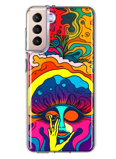 Samsung Galaxy S21 Plus Neon Rainbow Psychedelic Trippy Hippie Big Brain Hybrid Protective Phone Case Cover