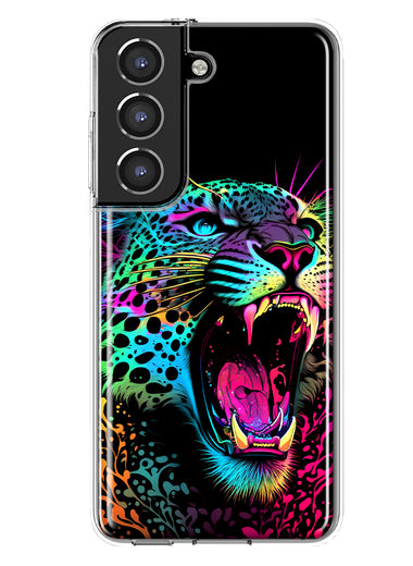 Samsung Galaxy S21 Plus Neon Rainbow Glow Colorful Leopard Hybrid Protective Phone Case Cover