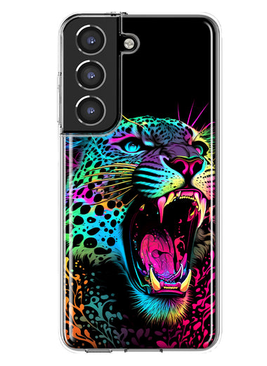 Samsung Galaxy S22 Plus Neon Rainbow Glow Colorful Leopard Hybrid Protective Phone Case Cover