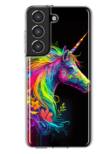 Samsung Galaxy S21 Neon Rainbow Glow Unicorn Floral Hybrid Protective Phone Case Cover