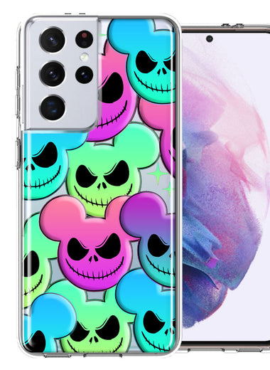 Samsung Galaxy S21 Ultra Bright Rainbow Nightmare Skulls Spooky Season Halloween Design Double Layer Phone Case Cover