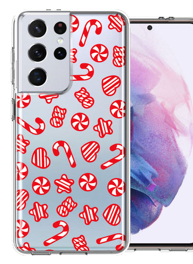 Samsung Galaxy S21 Ultra Christmas Winter Red White Peppermint Candies Swirls Candycanes Design Double Layer Phone Case Cover