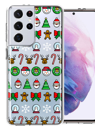 Samsung Galaxy S21 Ultra Classic Christmas Polka Dots Santa Snowman Reindeer Candy Cane Design Double Layer Phone Case Cover