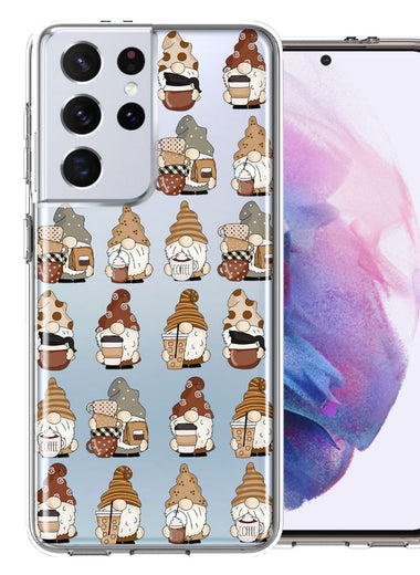 Samsung Galaxy S21 Ultra Cute Morning Coffee Lovers Gnomes Characters Drip Iced Latte Americano Espresso Brown Double Layer Phone Case Cover