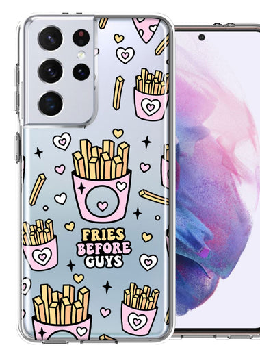 Samsung Galaxy S21 Ultra Cute Valentine Pink Love Hearts Fries Before Guys Double Layer Phone Case Cover