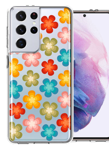 Samsung Galaxy S21 Ultra Groovy Gradient Retro Color Flowers Double Layer Phone Case Cover