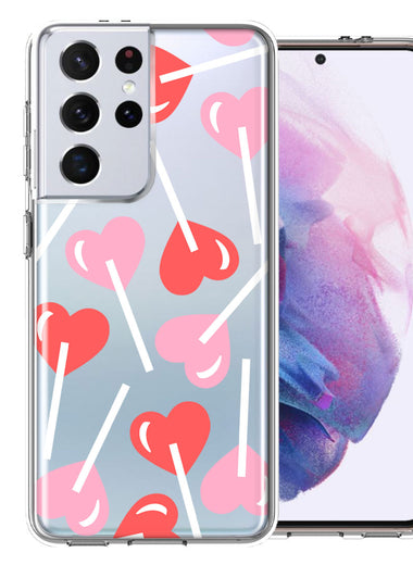 Samsung Galaxy S21 Ultra Heart Suckers Lollipop Valentines Day Candy Lovers Double Layer Phone Case Cover
