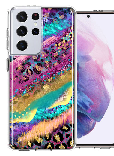 Samsung Galaxy S21 Ultra Leopard Paint Colorful Beautiful Abstract Milkyway Double Layer Phone Case Cover