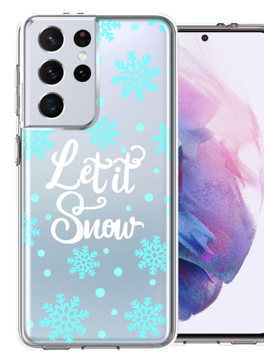 Samsung Galaxy S21 Ultra Christmas Holiday Let It Snow Winter Blue Snowflakes Design Double Layer Phone Case Cover