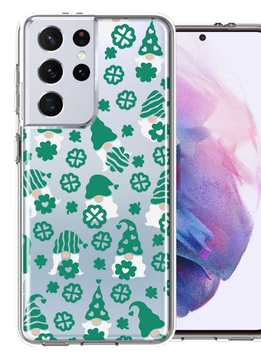 Samsung Galaxy S21 Ultra Lucky Green St Patricks Day Cute Gnomes Shamrock Polkadots Double Layer Phone Case Cover