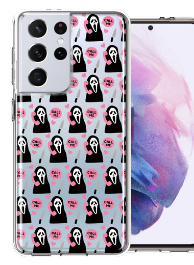 Samsung Galaxy S21 Ultra Pink Horror Valentine Character Ghostface Boyfriend Call Me Hearts Double Layer Phone Case Cover