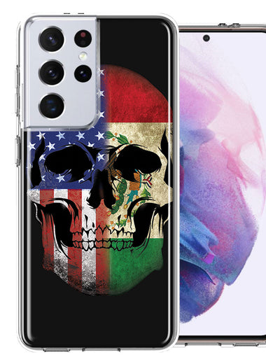 Samsung Galaxy S21 Ultra US Mexico Flag Skull Double Layer Phone Case Cover
