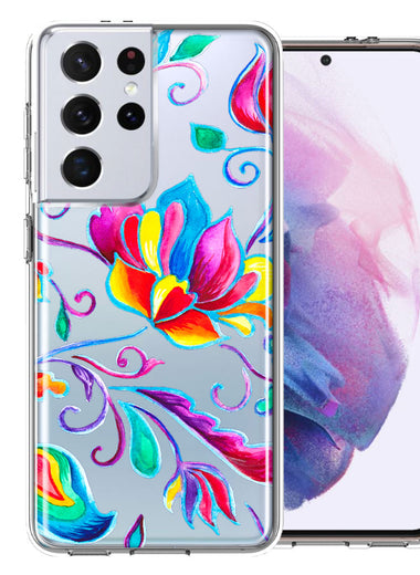 For Samsung Galaxy S21 Ultra Bright Colors Rainbow Water Lilly Floral Phone Case Cover