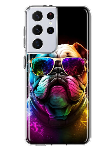 Samsung Galaxy S21 Ultra Neon Rainbow Glow Bulldog Hybrid Protective Phone Case Cover