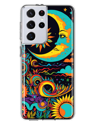 Samsung Galaxy S21 Ultra Neon Rainbow Psychedelic Indie Hippie Indie Moon Hybrid Protective Phone Case Cover