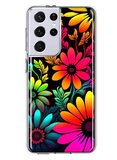 Samsung Galaxy S21 Ultra Neon Rainbow Glow Colorful Abstract Flowers Floral Hybrid Protective Phone Case Cover