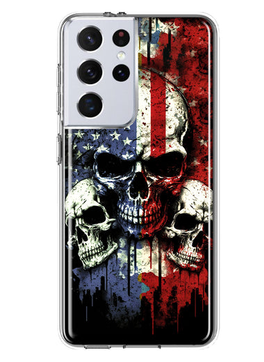 Samsung Galaxy S21 Ultra American USA Flag Skulls Blue Red Double Layer Phone Case Cover