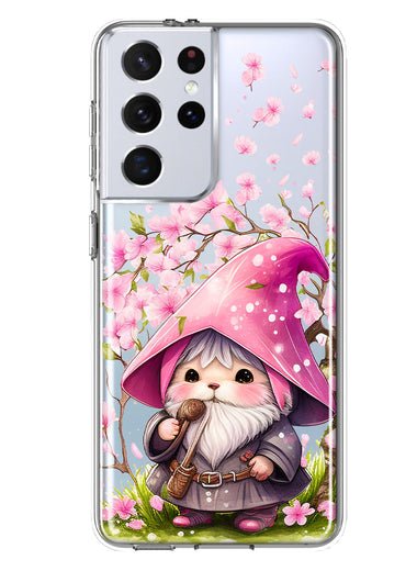 Samsung Galaxy S21 Ultra Cute Pink Cherry Blossom Gnome Spring Floral Flowers Double Layer Phone Case Cover