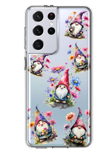 Samsung Galaxy S21 Ultra Cute Pink Purple Cosmos Flowers Gnomes Spring Floral Double Layer Phone Case Cover
