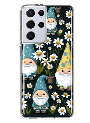Samsung Galaxy S21 Ultra Cute White Daisies Gnomes Flowers Floral Double Layer Phone Case Cover