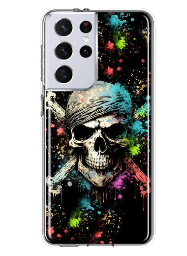 Samsung Galaxy S21 Ultra Fantasy Paint Splash Pirate Skull Hybrid Protective Phone Case Cover