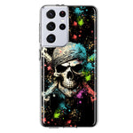 Samsung Galaxy S21 Ultra Fantasy Paint Splash Pirate Skull Hybrid Protective Phone Case Cover