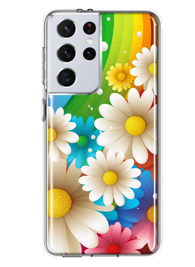 Samsung Galaxy S21 Ultra Colorful Rainbow Daisies Blue Pink White Green Double Layer Phone Case Cover