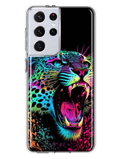 Samsung Galaxy S21 Ultra Neon Rainbow Glow Colorful Leopard Hybrid Protective Phone Case Cover