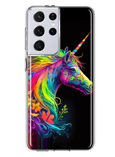 Samsung Galaxy S21 Ultra Neon Rainbow Glow Unicorn Floral Hybrid Protective Phone Case Cover
