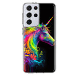 Samsung Galaxy S21 Ultra Neon Rainbow Glow Unicorn Floral Hybrid Protective Phone Case Cover