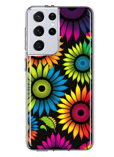 Samsung Galaxy S21 Ultra Neon Rainbow Glow Sunflowers Colorful Floral Pink Purple Double Layer Phone Case Cover