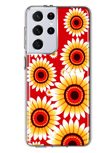 Samsung Galaxy S21 Ultra Yellow Sunflowers Polkadot on Red Double Layer Phone Case Cover