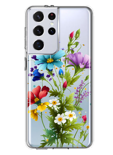 Samsung Galaxy S21 Ultra Purple Yellow Red Spring Flowers Floral Hybrid Protective Phone Case Cover